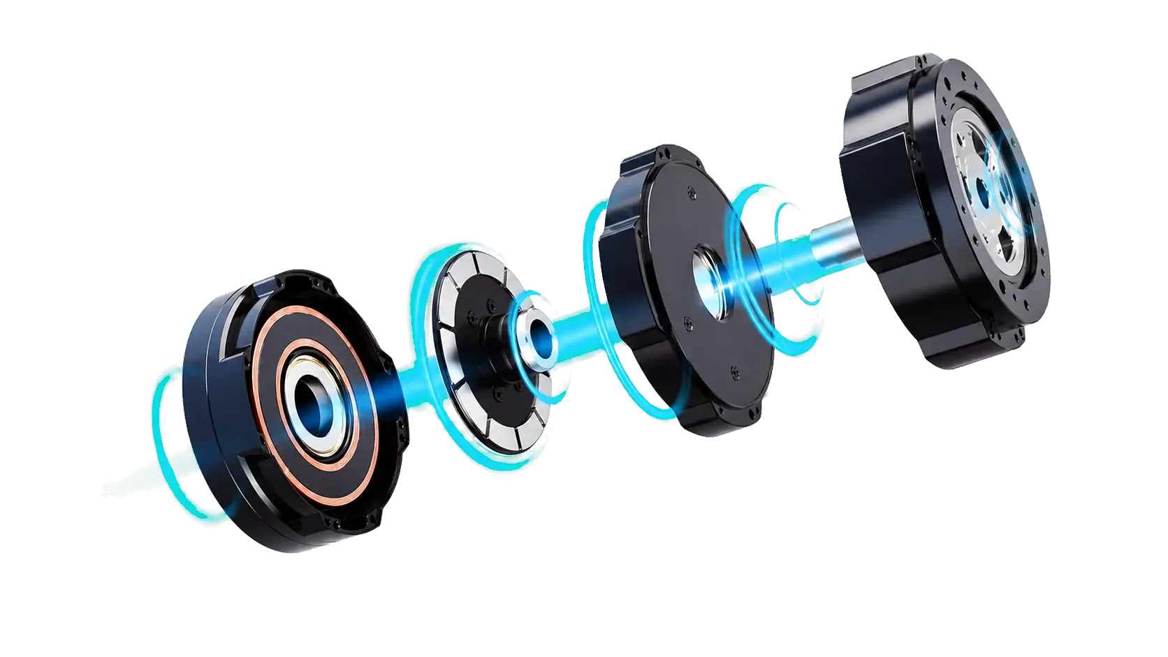 Vista explodida do módulo de junta com motor axial-fluxo Astrall