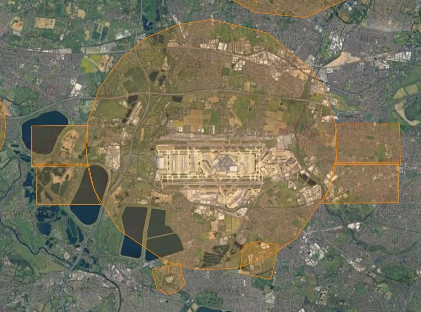 Mapa de zona de restrição de voo ao redor de aeroporto