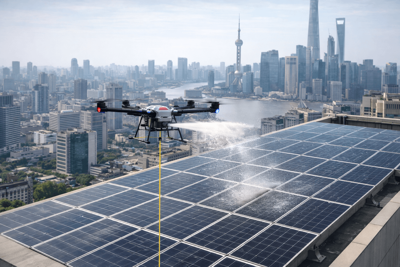D-PV limpando painéis solares em edifício
