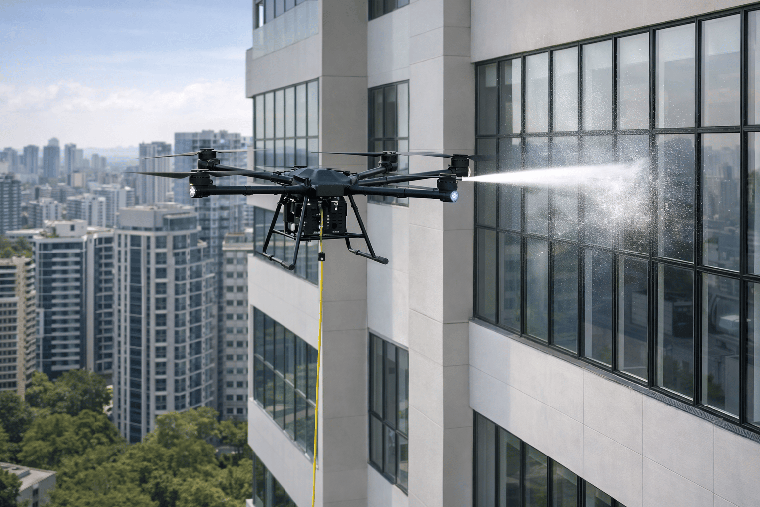 D15R executando lavagem em edifício residencial