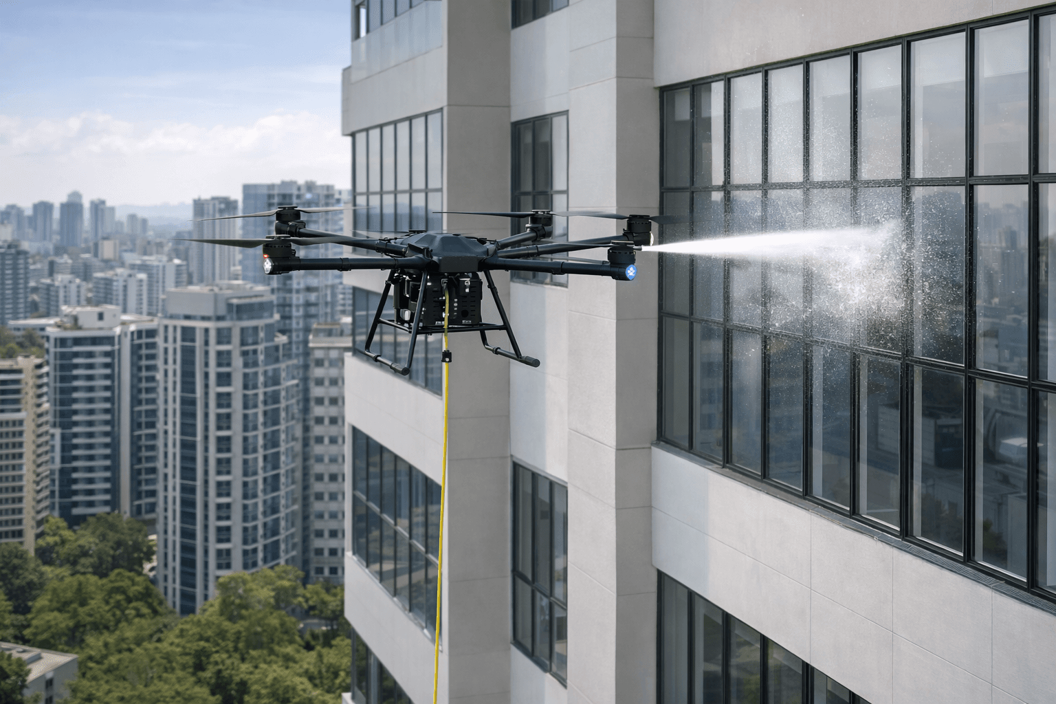 D15R executando lavagem em edifício residencial