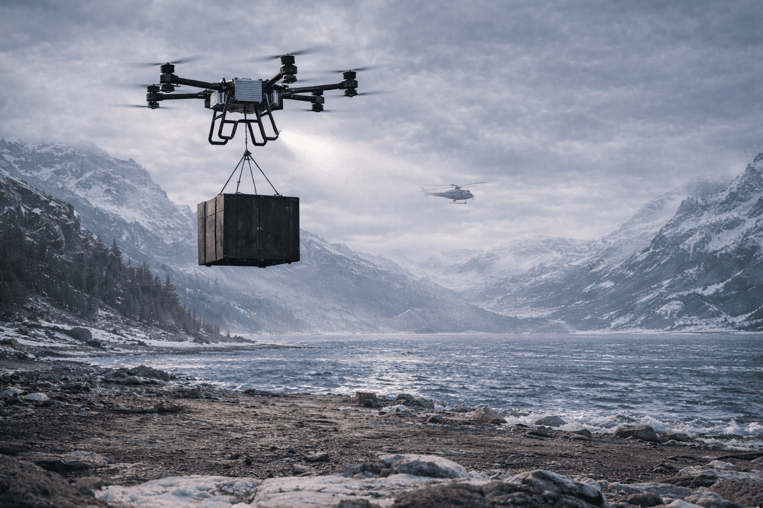 D-200K transporting cargo in mountainous terrain
