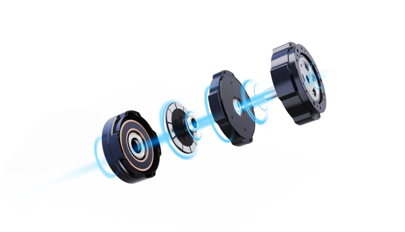 Vista explodida do módulo de junta com motor axial-fluxo Astrall