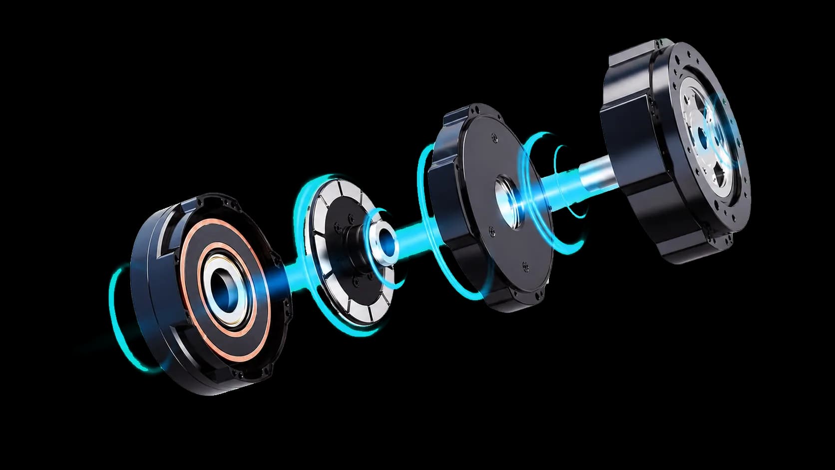 Vista explodida do módulo de junta com motor axial-fluxo Astrall